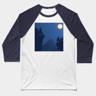 Midnight Forest Moon Scenery Baseball T-Shirt